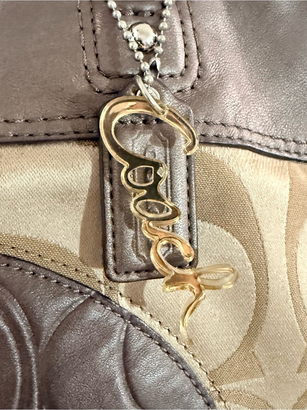 Coach Tan and Brown Signature Tote with Leather Trim - Picture 2 of 11